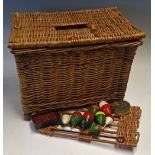 Wicker fisherman's seat basket containing a large quantity of pike/coarse fishing tackle - floats,