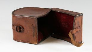 Reel Case: C Farlow & Co 191 The Strand London leather block D shaped salmon reel case - 4.25"