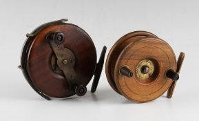 2x unusual and scarce Nottingham wooden reels - incl Nottingham wooden and brass "Wheel Back" 4" dia