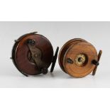 2x unusual and scarce Nottingham wooden reels - incl Nottingham wooden and brass "Wheel Back" 4" dia