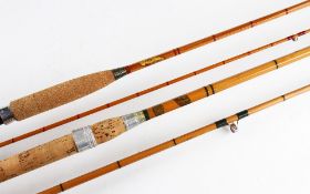 2x Fine Allcocks spinning rods - The Easicast 9ft 2pc split cane salmon rod, with pink agate lined