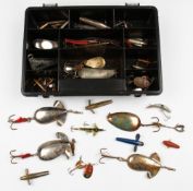 Good selection of fishing lures to include Colorados, Devons, Milwards Stewart Spoon 2.25", Mepps,