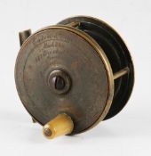 Interesting Eaton & Deller brass salmon reel - 3.25" dia and engraved with makers details, and 6&7