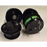 System Two Salmon reel with 3x spare spools and lines - Model 1213 wide drum with dual chrome U