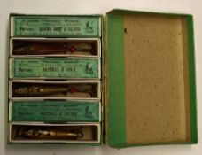 Allcocks Fethero Minnow Selection - boxed set of six examples, various patterns, Teal and Silver, C