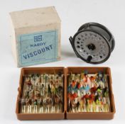Hardy Bros The Viscount 150 Alloy Fly reel and flies - 3 7/8" dia wide drum in makers original box