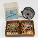 Hardy Bros The Viscount 150 Alloy Fly reel and flies - 3 7/8" dia wide drum in makers original box