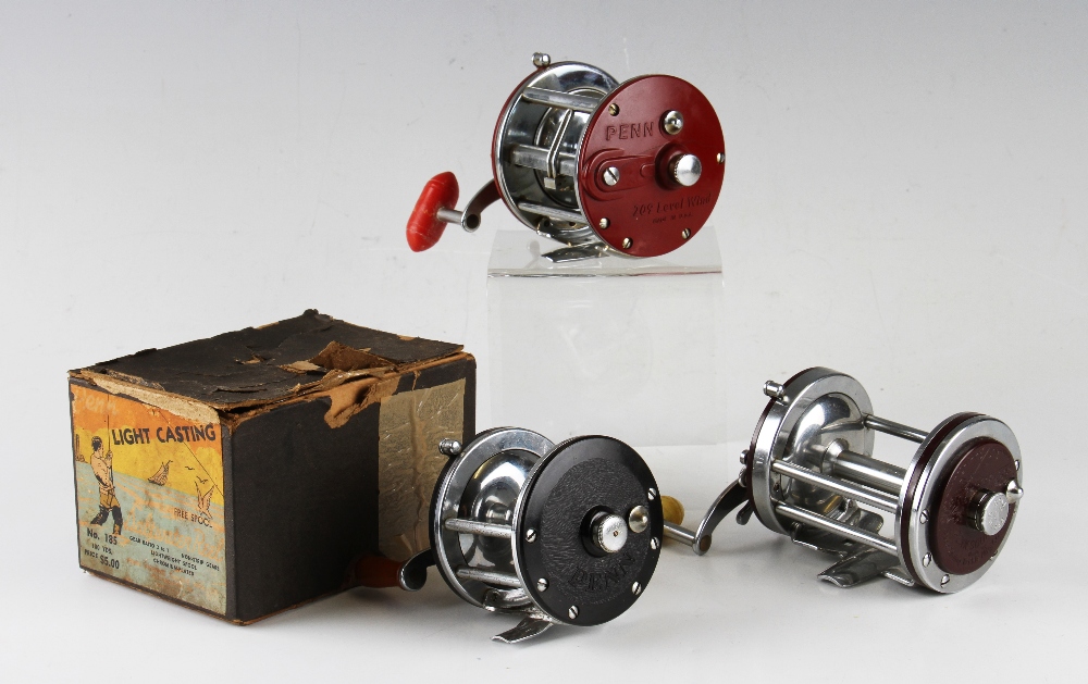 3x Vintage Penn Salt Water Fishing Reels - 209 Level Wind, No140 Squidder and No185 with chrome - Image 2 of 2