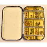 Hardy Bros Neroda Dry Fly Box and flies - Allseen style with 14 various size compartments with