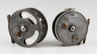 2x Interesting J W Young & Sons Redditch made alloy reels c.1930's - to incl 3 7/8" stamped reg. no.
