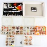 Trout Flies: Six compartmented fly boxes containing a large selection of dry-flies mini muddlers &