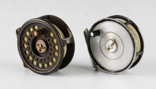 2x Hardy Bros trout fly reels - 3.25" Golden Prince 7/8 with reversible "U" shaped line guide and