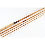 Fine John Stephenson Makers Alnwick salmon fly rod: 14ft 3pc split cane c/w spare tip - lined butt