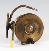 Interesting and scarce Malloch's Patent Brass side casting reel: 3.5" dia reversible drum, and