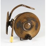 Interesting and scarce Malloch's Patent Brass side casting reel: 3.5" dia reversible drum, and