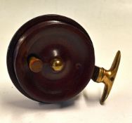 Fine wooden and brass star back side casting reel - 3.5" dia drum, 4" dia back plate c/w