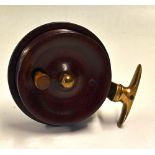 Fine wooden and brass star back side casting reel - 3.5" dia drum, 4" dia back plate c/w