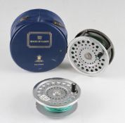 Hardy Bros Marquis Salmon No.2 Fly reel, spare spools and lines - with ribbed brass foot, c/w