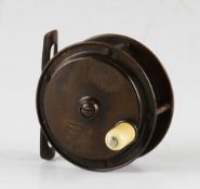 Hardy Bros 2.5" Hercules brass reel - with shaded Rod in Hand and bordered oval makers logos, hour