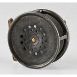 Hardy Bros Perfect Dup Mk. II alloy wide drum fly reel - 3.25" dia with smooth brass foot - runs