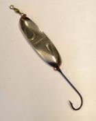 Lure: A.L.&W Stewart 4" copper/silver pike/salmon spoon c.1930 with original brass swivel and hook -