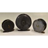 3x various Scottish Makers Fly Reels - P D Malloch, Perth 2.5" alloy plate wind reel, retains 95%