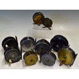 Collection of various fly reels (10) - H Moore, Liverpool, 3" contracted drum alloy fly reel,