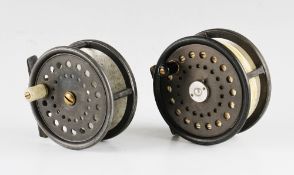 2x Scottish makers "St George Style" salmon fly reels - John Dickson & Son Edinburgh 4.5" dia with