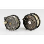 2x Scottish makers "St George Style" salmon fly reels - John Dickson & Son Edinburgh 4.5" dia with