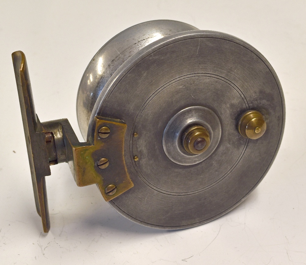Birmingham/Redditch made alloy and brass tournament side caster reel c.1920/30's - 3" dia wide drum, - Image 2 of 2