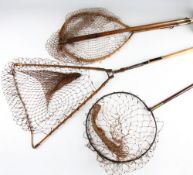 3x various early trout landing nets: a good Farlow greenheart and brass Duplex style landing net