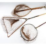3x various early trout landing nets: a good Farlow greenheart and brass Duplex style landing net