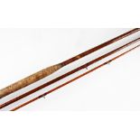 John MacPherson Inverness salmon fly rod: 14 foot 3pc built cane with replaced top - brass reel