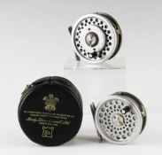 2x Hardy Marquis small alloy trout fly reels and lines - good No 5# 3"dia with reversible alloy line