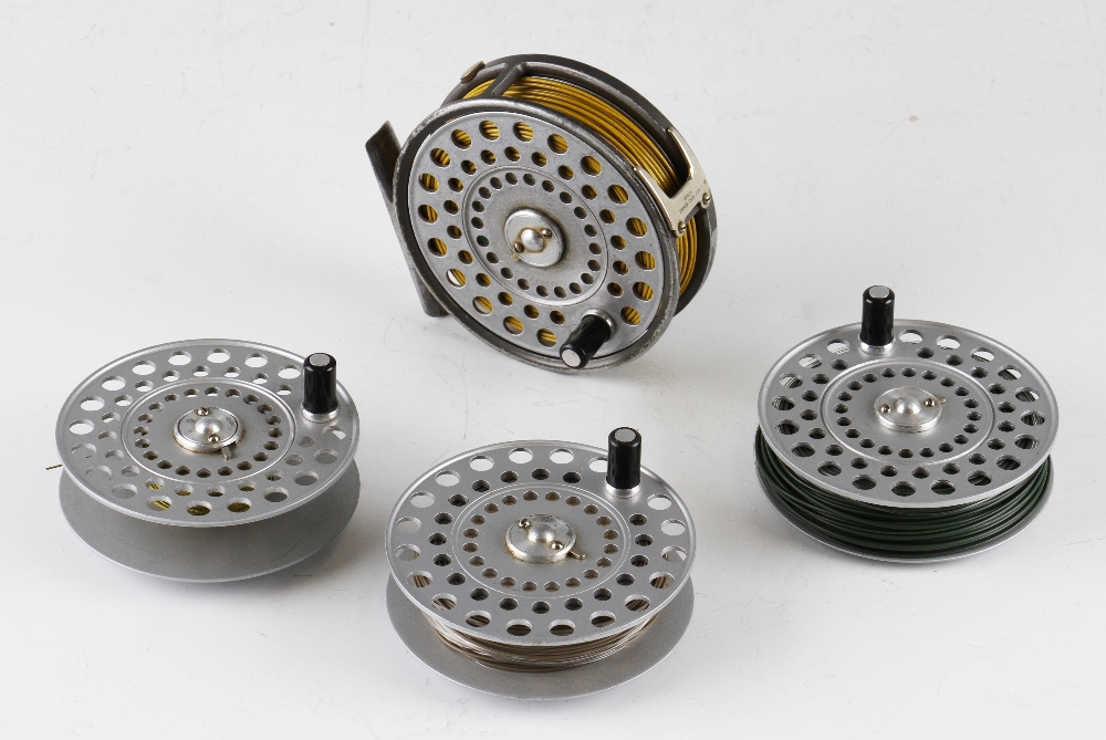 Hardy Bros The Princess alloy trout fly reel with 3 spare spools all with lines (4) -3.5" dia narrow