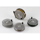 Hardy Bros The Princess alloy trout fly reel with 3 spare spools all with lines (4) -3.5" dia narrow