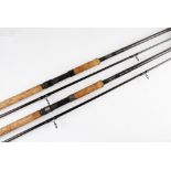 Pair of Alan Riddell Custom Corner Carbon Pike Rods - 12ft 2pc fuji style line guides and reel