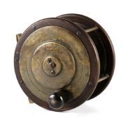 Early Eaton and Deller London brass and ebonite combination 4.25" salmon reel - brass plate wind