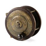 Early Eaton and Deller London brass and ebonite combination 4.25" salmon reel - brass plate wind