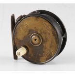 Hardy Brass Face Contracted Perfect 3 1/8" fly reel - with Rod In Hand, Straight Line and Bordered