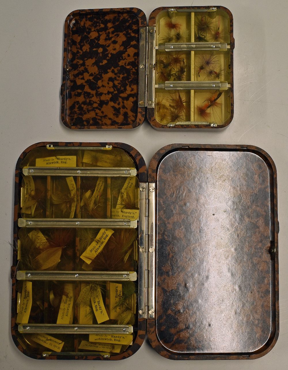 2x Hardy Neroda Fly Boxes And Flies - to include larger box with many Hardy flies with labels