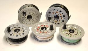2x Shakespeare Beaulite Salmon Fly reels and spare spools (5) - 4.25" dia c/w 3x spare spools -