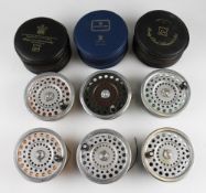 Collection of Hardy Marquis No.2 Salmon fly reel spare spools and lines (6) - all 4 1/8" dia with