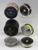 2x Hardy Marquis No 1 salmon fly reels and spare spools - 3 7/8" dia - both back plates corroded -