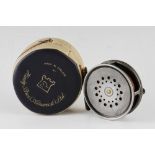 Hardy Bros The Perfect Dup Mk II alloy narrow drum trout fly reel c. 1930's - 3 1/8" dia, ribbed