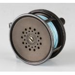 Hardy The Perfect Dup Mk II Salmon wide drum fly reel - 4" dia, ribbed alloy foot c/w line - runs