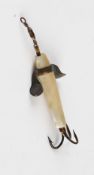 Hardy's Lure: rare Hardy Bros Pearl Devon in white c/w mount - body measures 1.75"