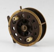 Percy Wadham Newport I.O.W brass and ebonite Cowes casting reel - 4" dia with 3 finger braking slots