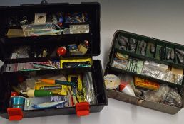 Selection of Sea Fishing Tackle within a cantilever tackle box and includes Cox & Rawle bass