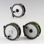 3x Hardy Bros The Gem alloy trout narrow drum fly reels with lines - all post war models to incl